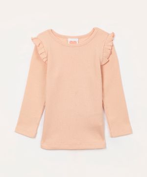 blusa infantil manga longa babado rosa claro