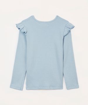 blusa infantil manga longa babado azul claro