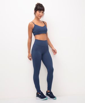 calça legging cintura alta com bolso esportiva ace azul marinho