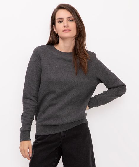 blusa básica feminina de moletom manga longa cinza