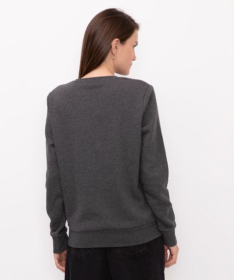 blusa básica feminina de moletom manga longa cinza
