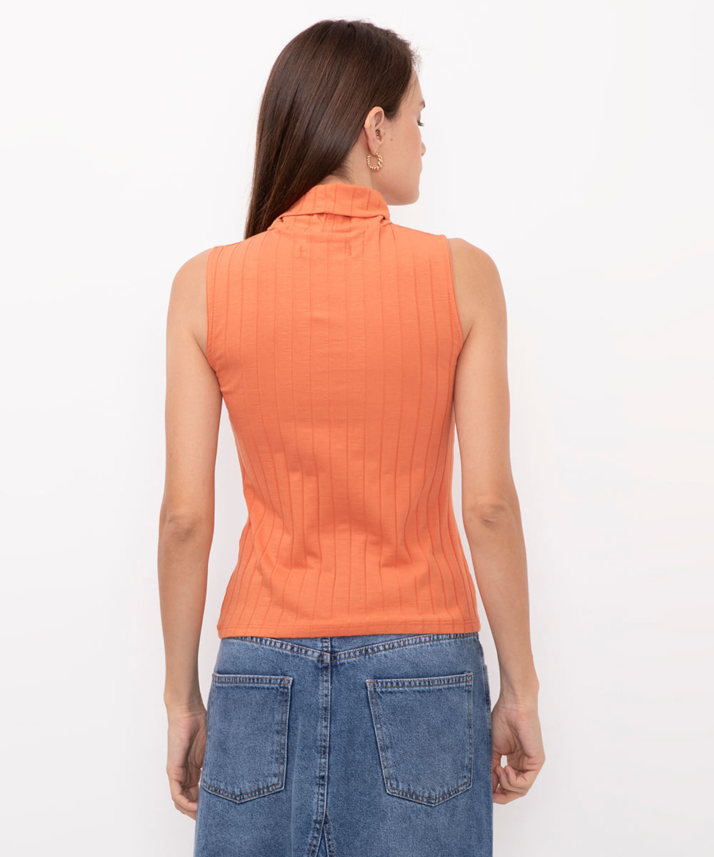 blusa canelada gola alta laranja