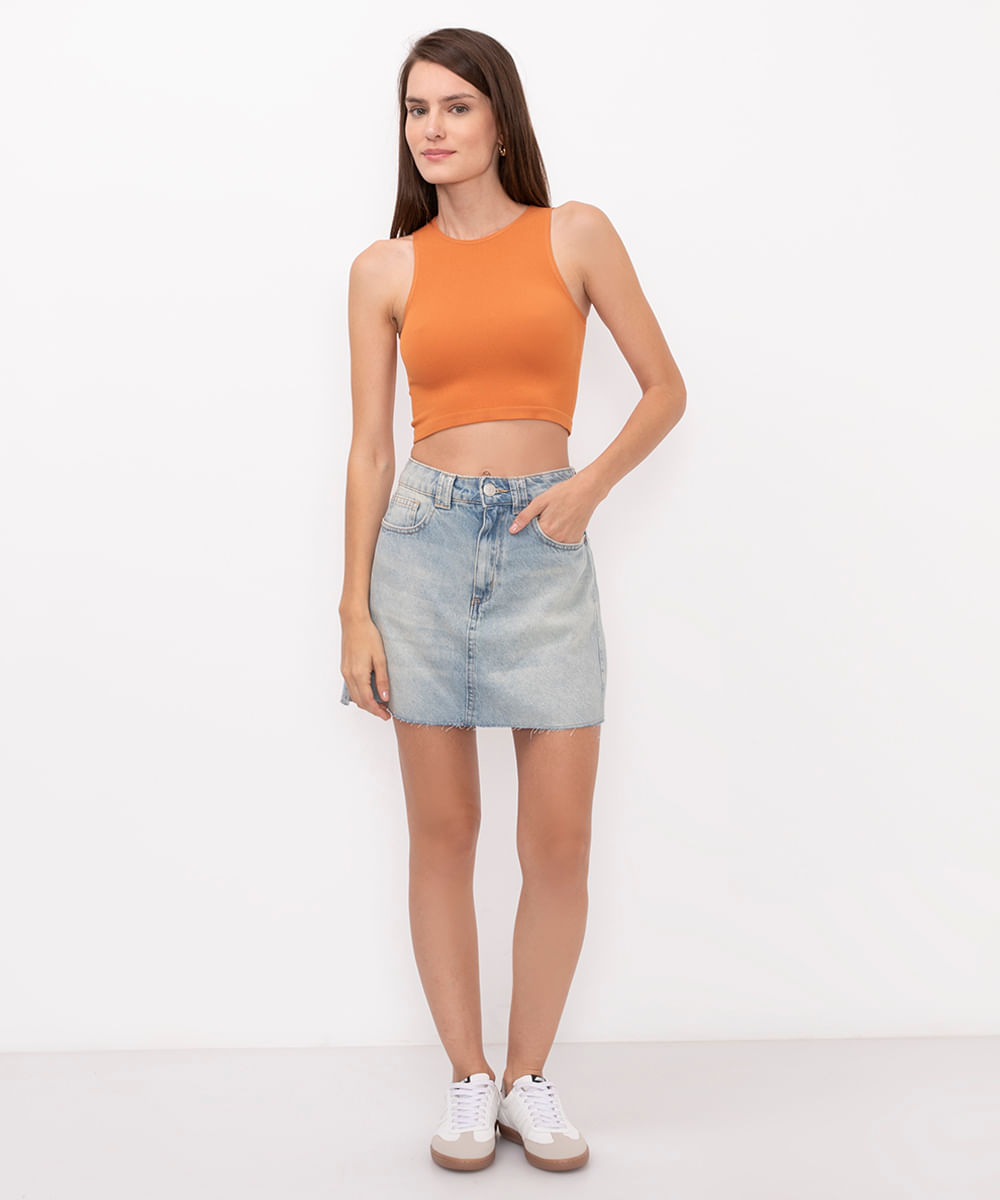 cropped halterneck de poliamida laranja