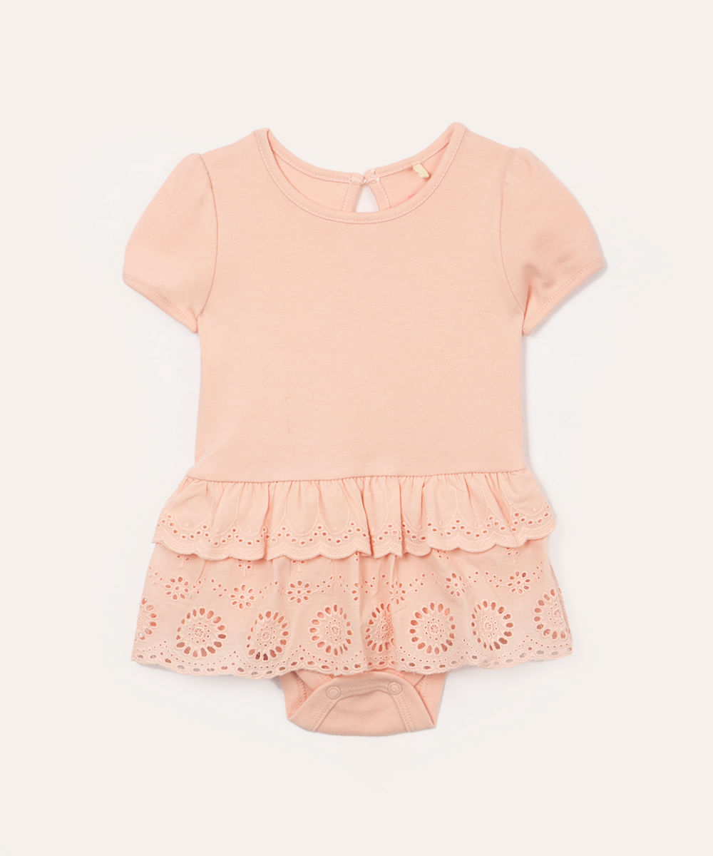 body infantil com saia babado rosa