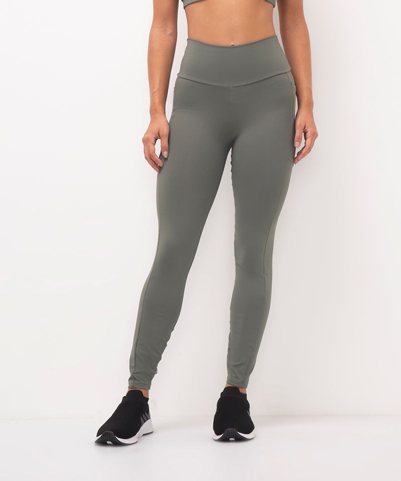 calça legging cintura alta com bolso esportiva ace verde militar - C&A