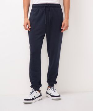 calça jogger de moletom básica com bolsos azul marinho