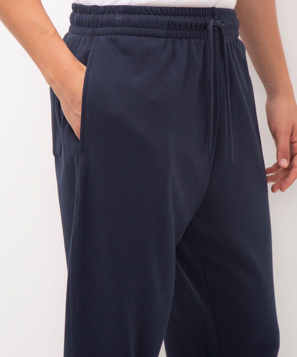 calça jogger de moletom básica com bolsos azul marinho