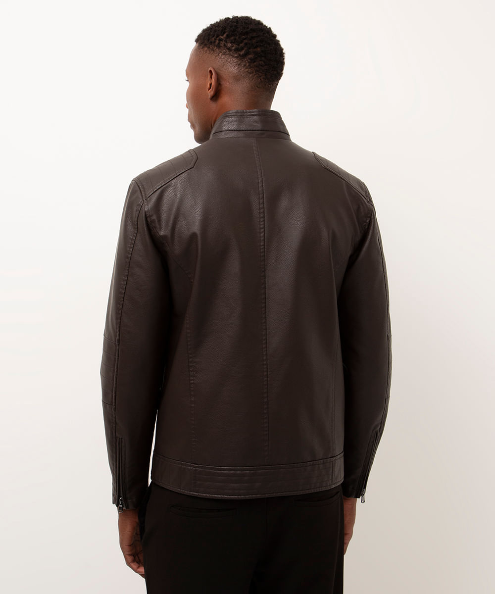 jaqueta de poliuretano perfecto slim fit marrom