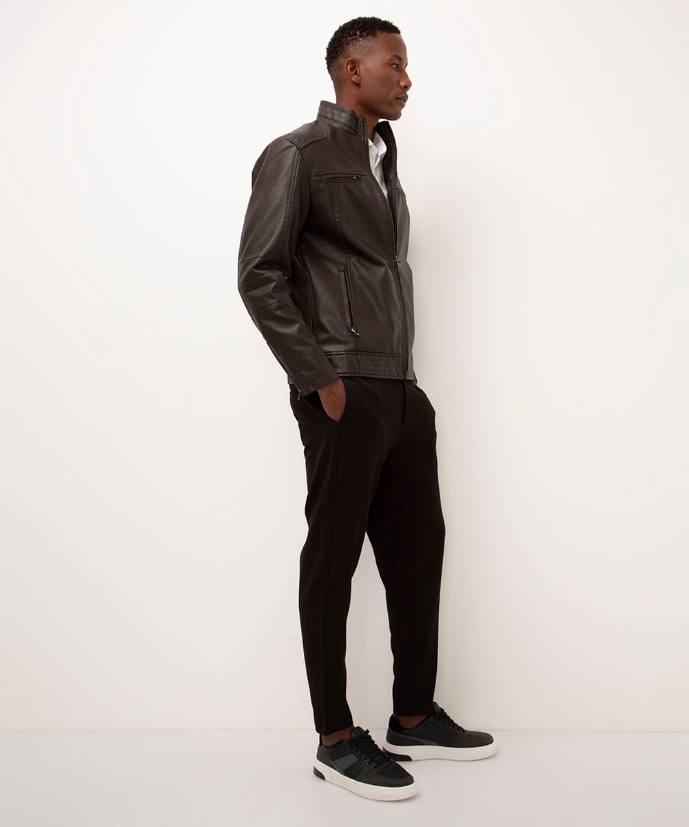 jaqueta de poliuretano perfecto slim fit marrom