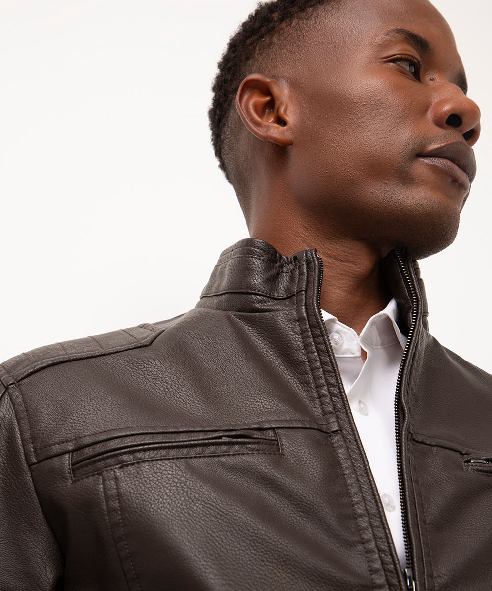 jaqueta de poliuretano perfecto slim fit marrom