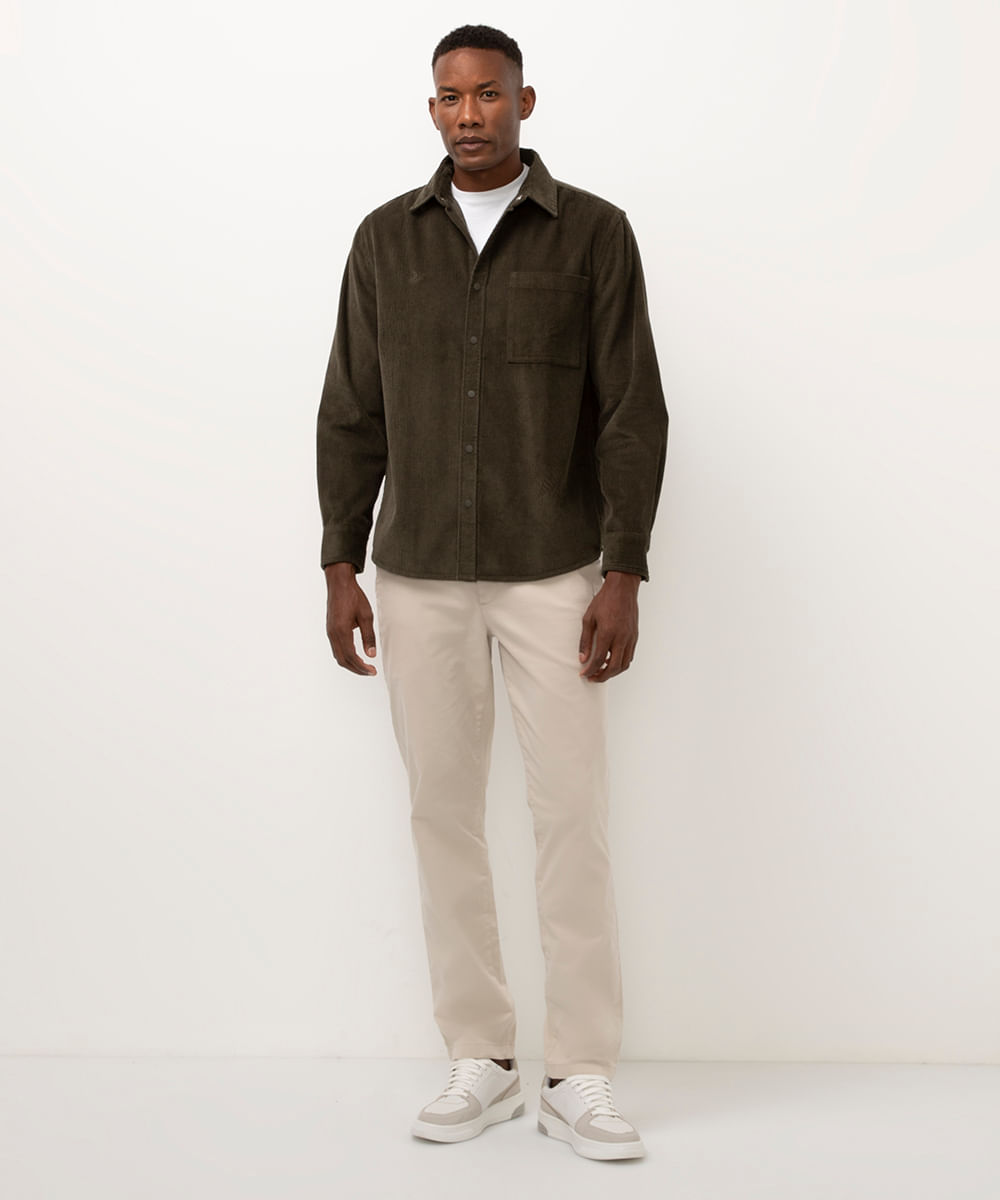 camisa de veludo cotelê manga longa verde