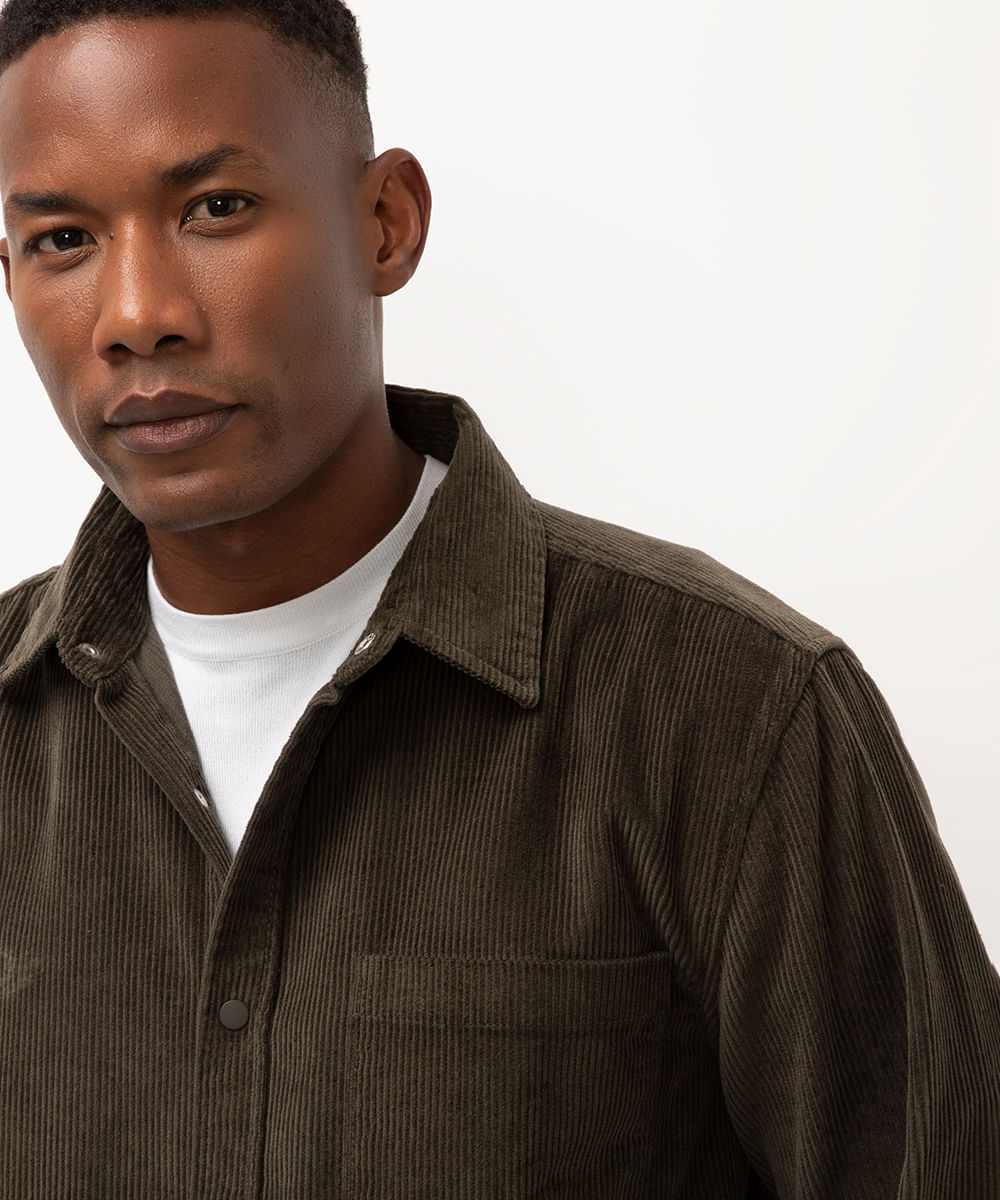 camisa de veludo cotelê manga longa verde