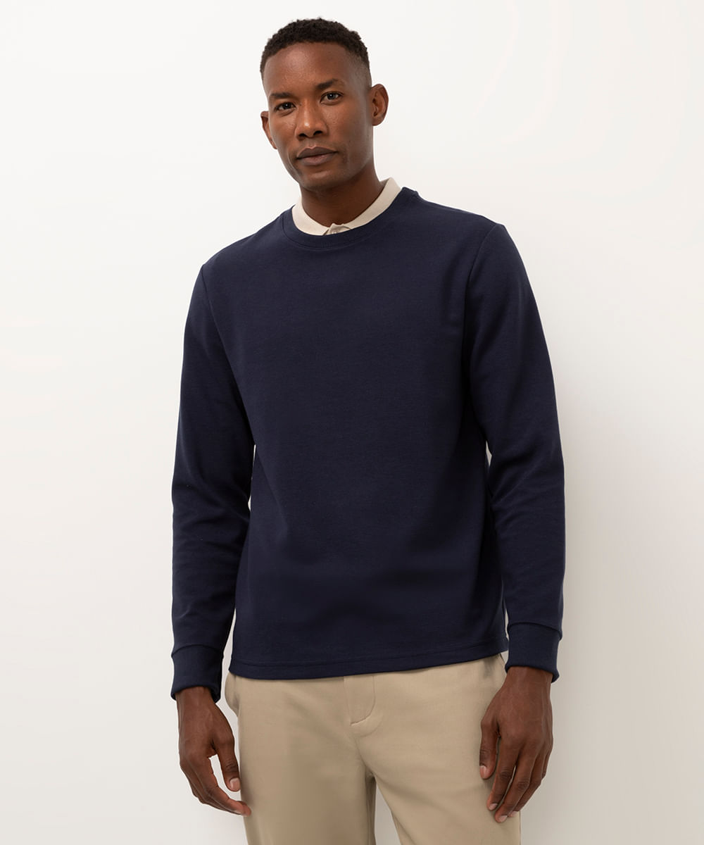 camiseta manga longa texturizada azul