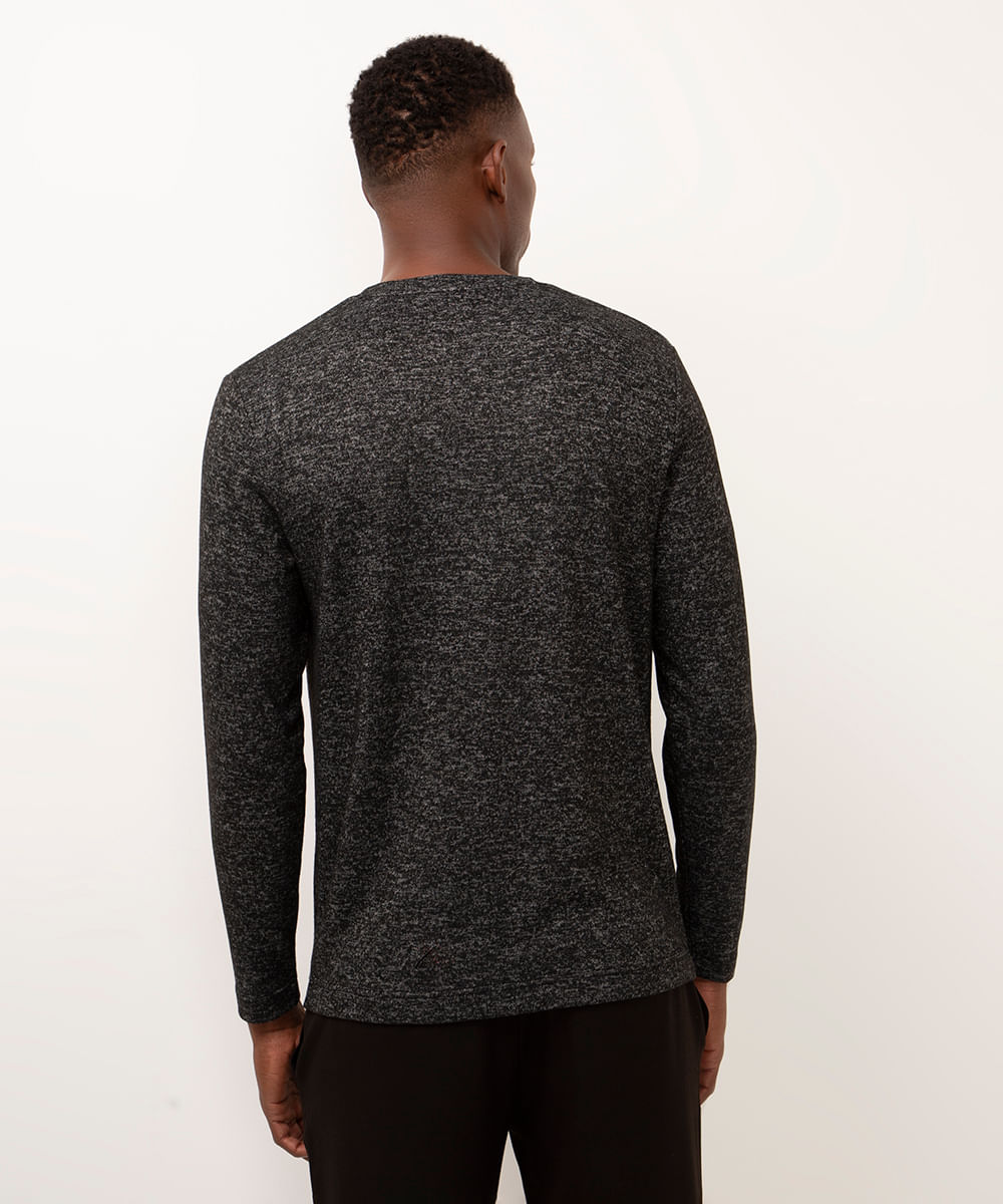 blusa de tricot slim fit manga longa preta
