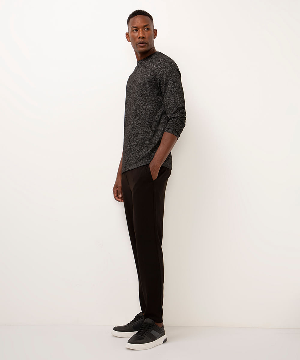 blusa de tricot slim fit manga longa preta