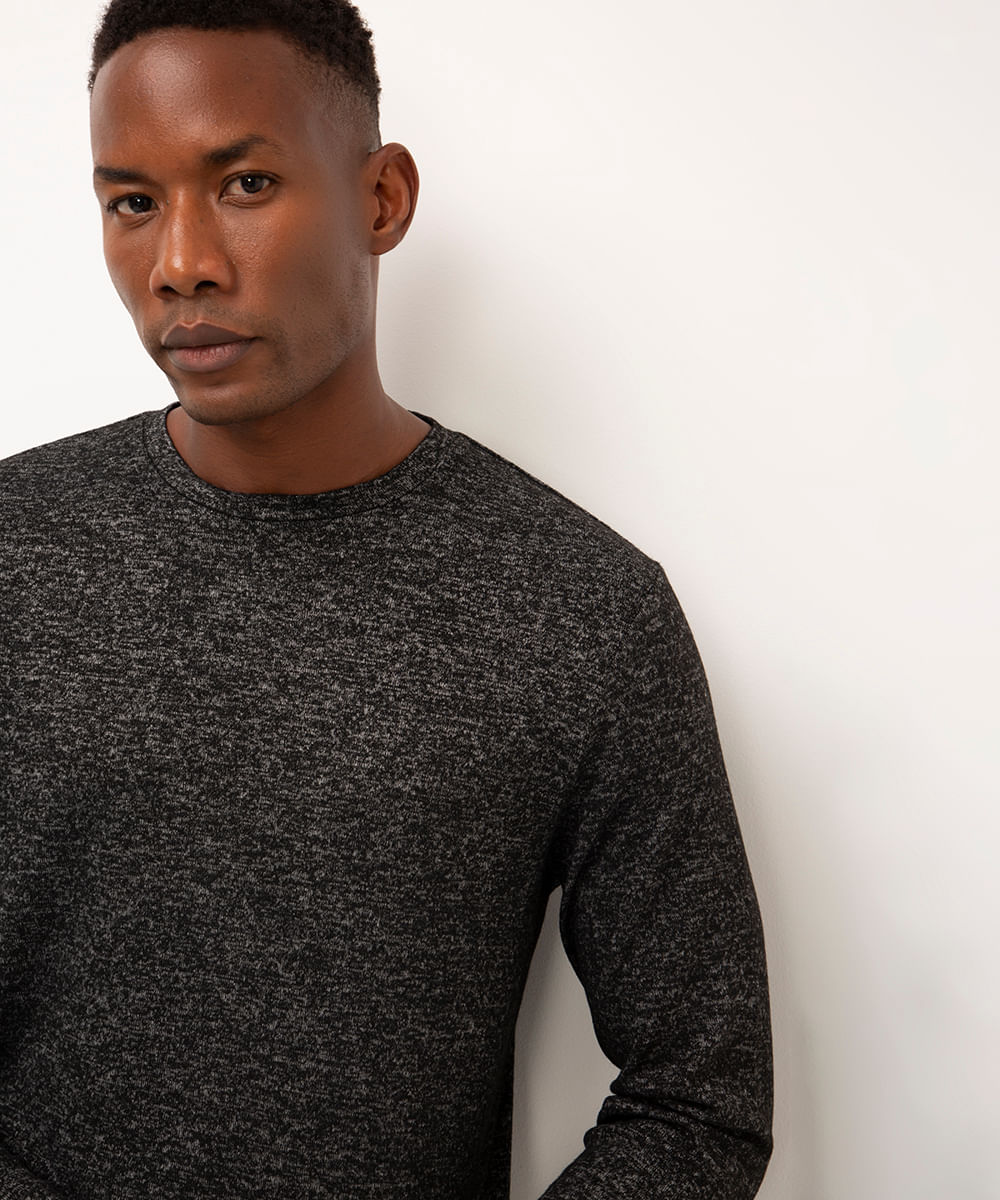 blusa de tricot slim fit manga longa preta