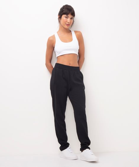 calça de moletom cintura alta esportiva - preto