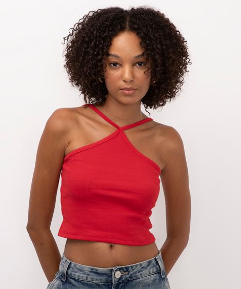 blusa cropped cross neck vermelho