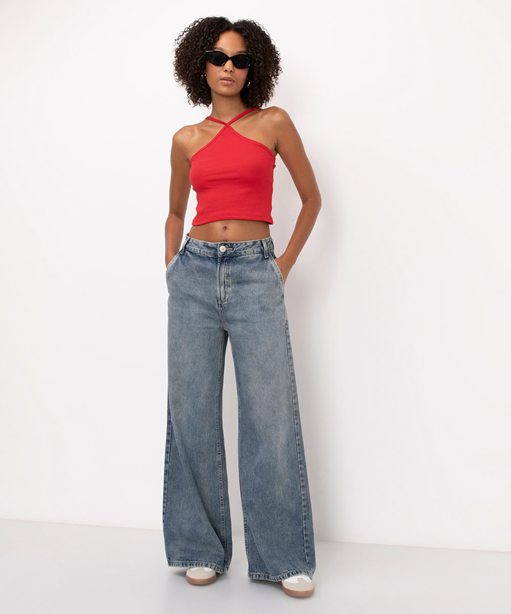 blusa cropped cross neck vermelho
