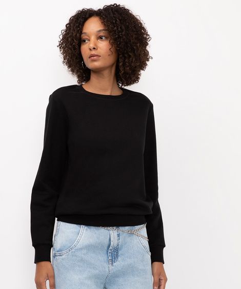 blusa básica feminina de moletom manga longa preta