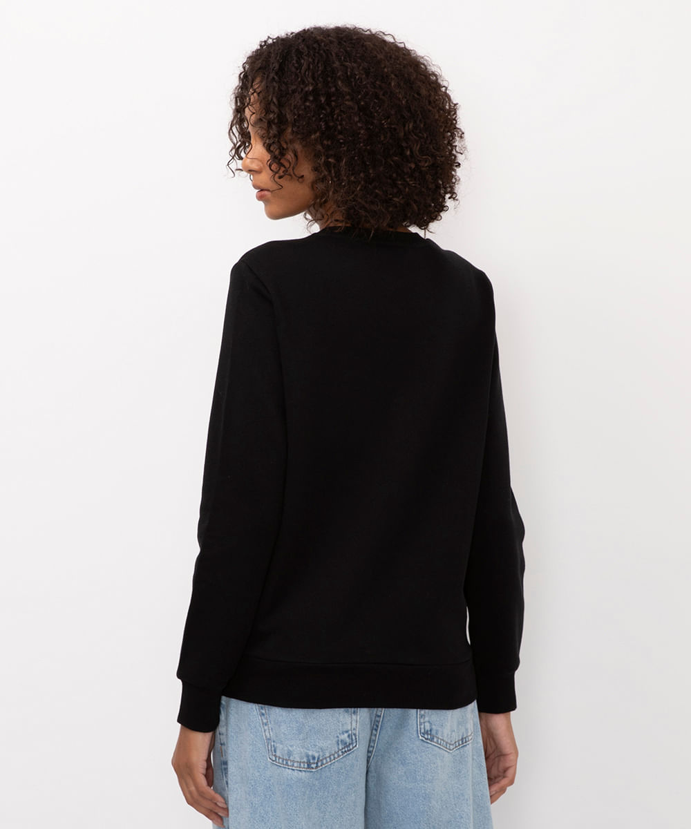 blusa básica feminina de moletom manga longa preta