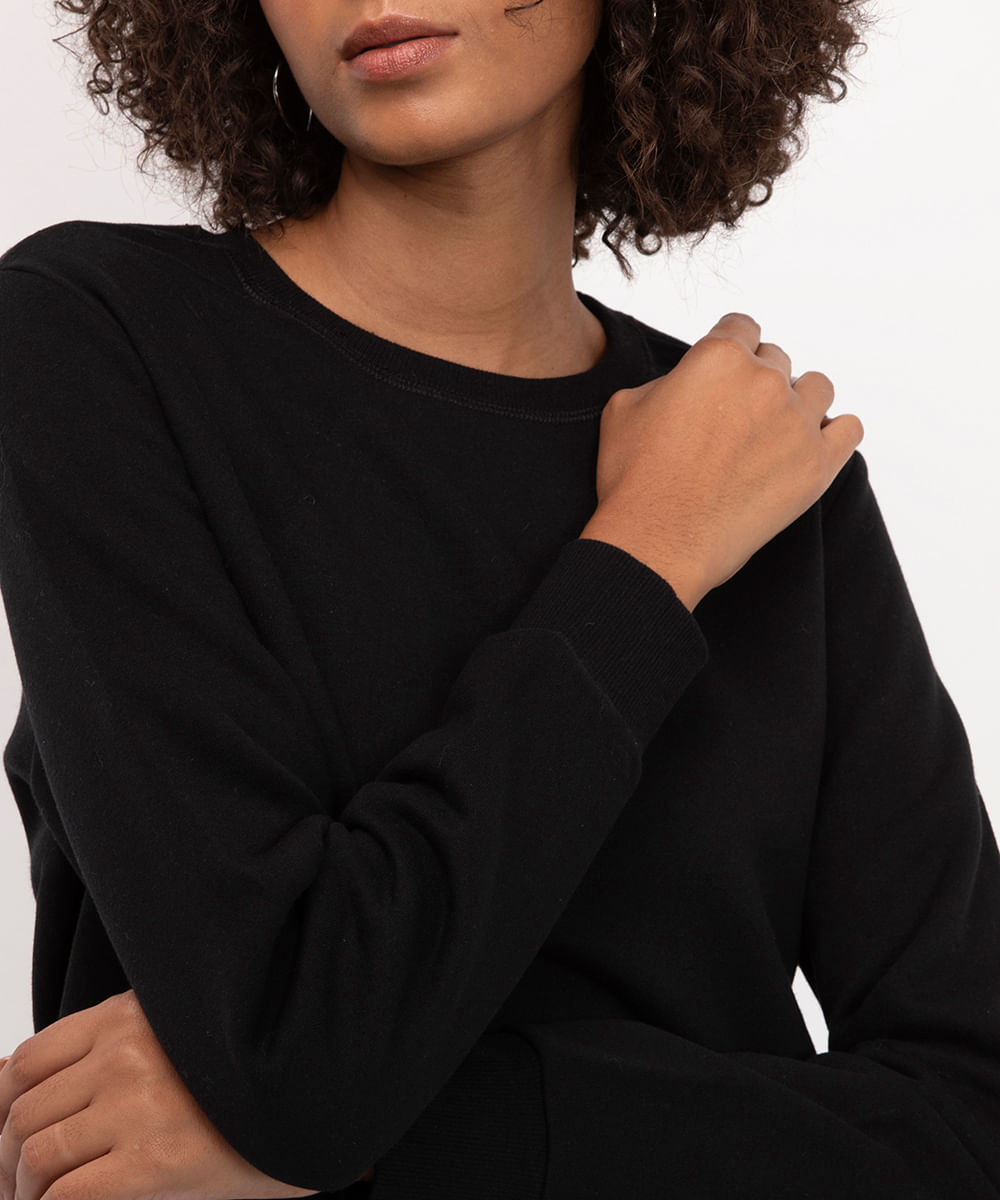 blusa básica feminina de moletom manga longa preta