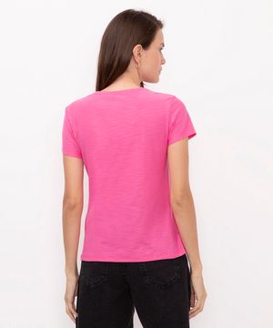 blusa de flamê básica manga curta decote redondo rosa