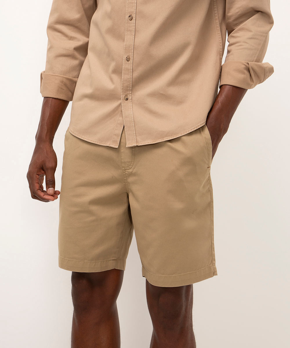 bermuda jogger de sarja com cordão bege