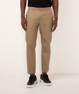 calça de sarja chino slim bege