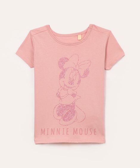 blusa infantil manga curta minnie rosa