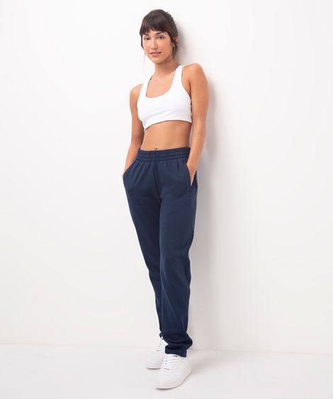 calça de moletom cintura alta esportiva - azul marinho