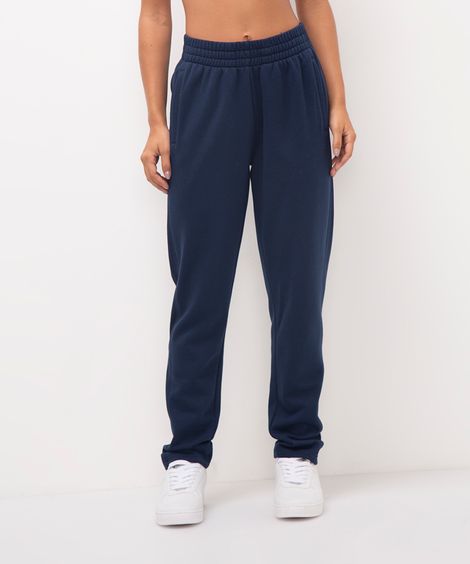 calça de moletom cintura alta esportiva - azul marinho