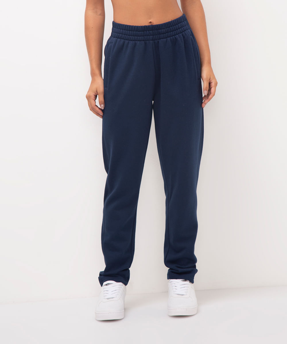 calça de moletom cintura alta esportiva - azul marinho