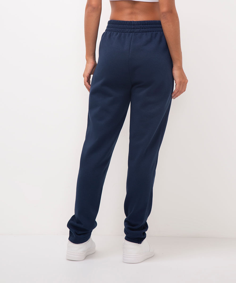 calça de moletom cintura alta esportiva - azul marinho