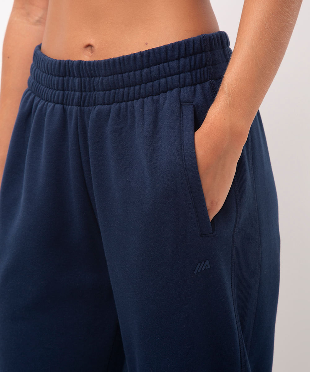 calça de moletom cintura alta esportiva - azul marinho