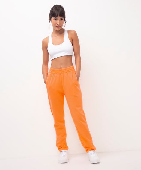 calça de moletom cintura alta esportiva - laranja fluor