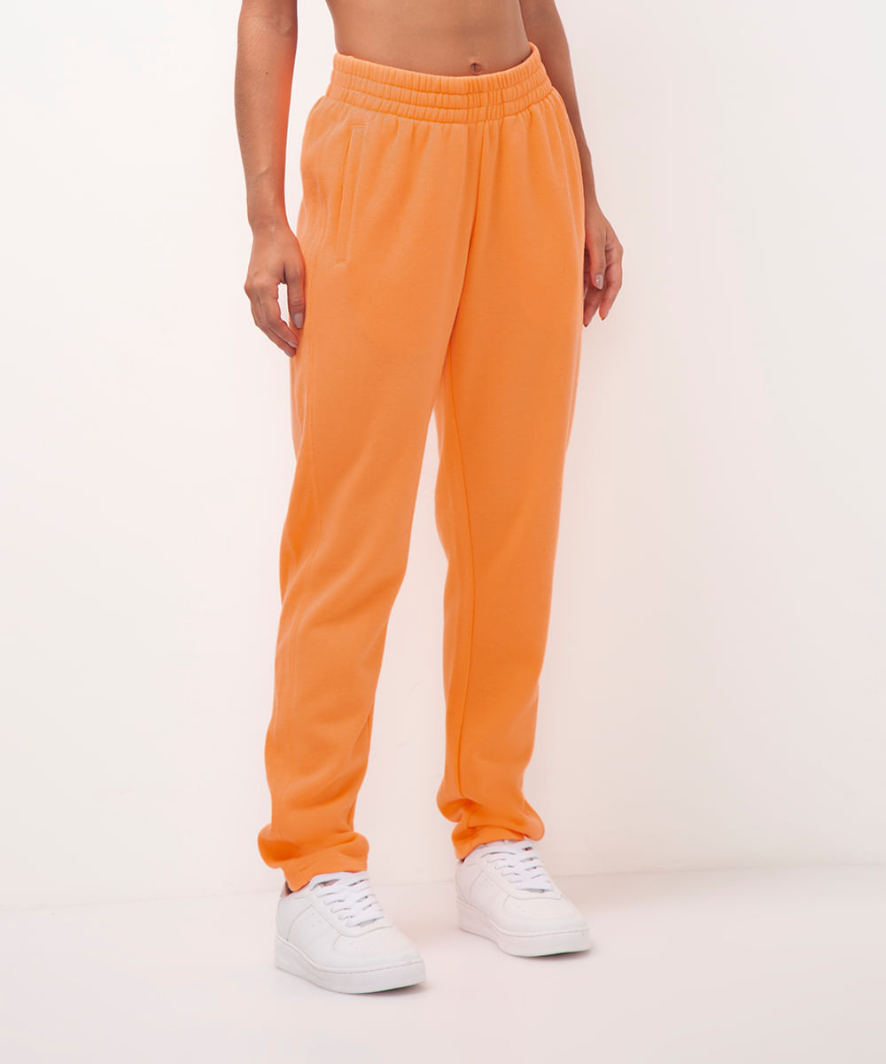 calça de moletom cintura alta esportiva - laranja fluor