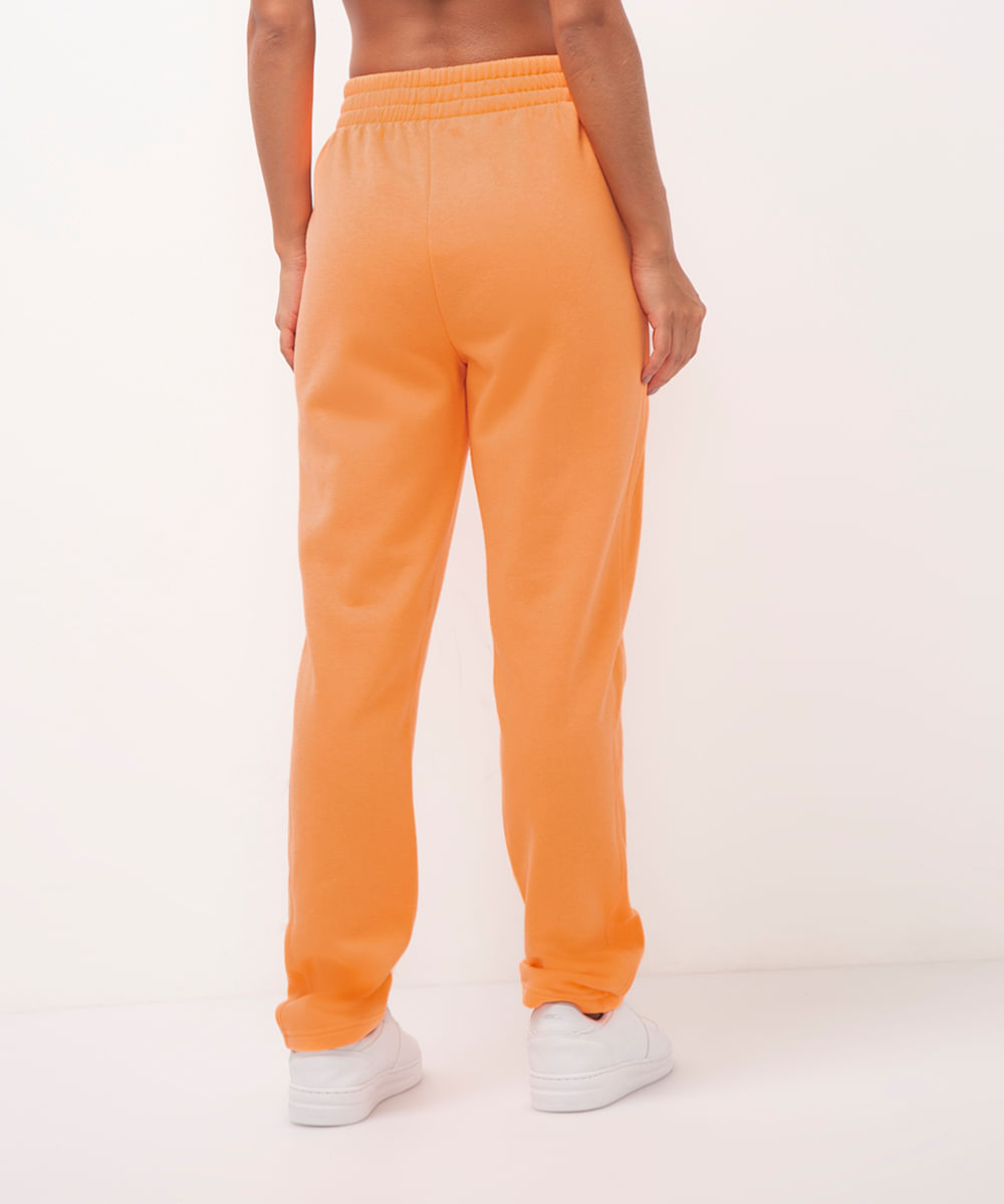 calça de moletom cintura alta esportiva - laranja fluor