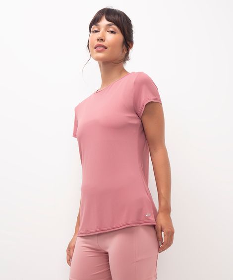 camiseta feminina esportiva com recorte manga curta rosa