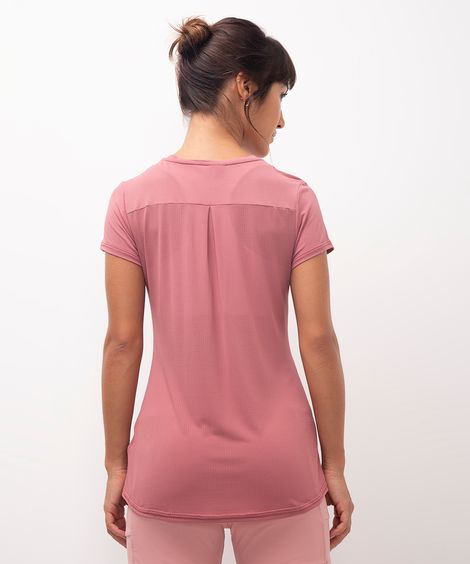 camiseta feminina esportiva com recorte manga curta rosa