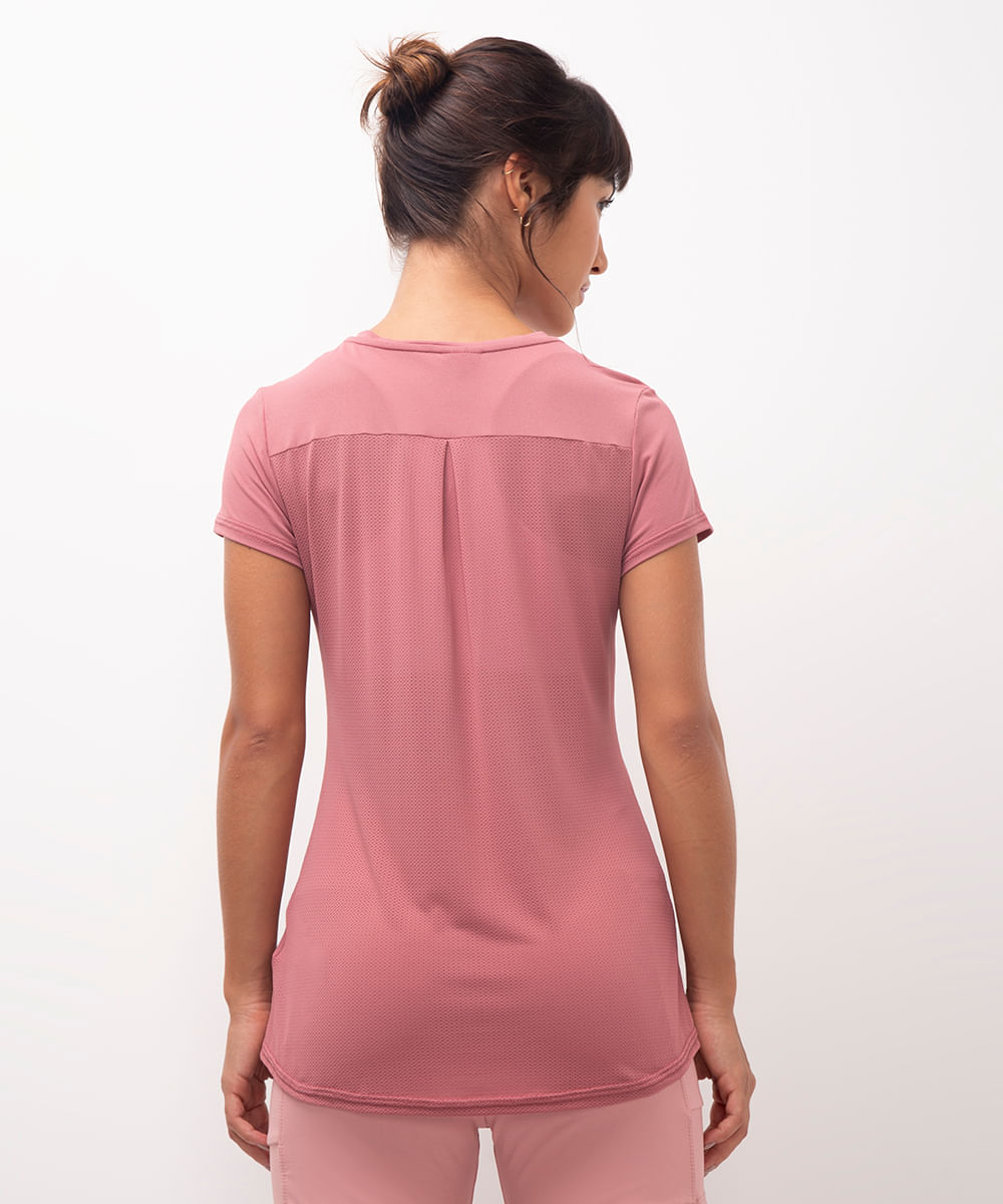 camiseta feminina esportiva com recorte manga curta rosa
