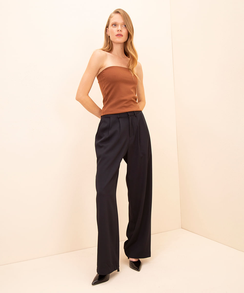 blusa decote reto sem alça mindset marrom