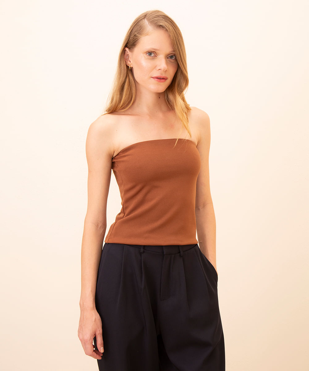 blusa decote reto sem alça mindset marrom