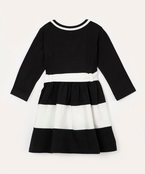 vestido infantil manga longa com cinto laço preto