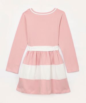 vestido infantil manga longa com cinto laço rosa