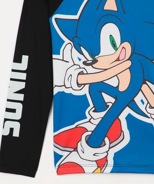 blusa infantil manga longa sonic com proteção uv preto