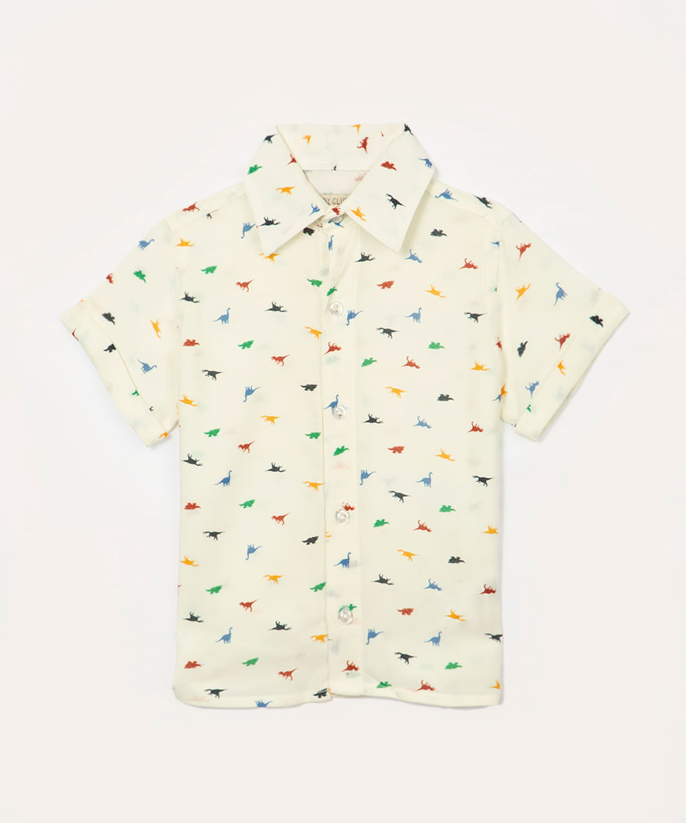 camisa infantil manga curta dinossauros off white