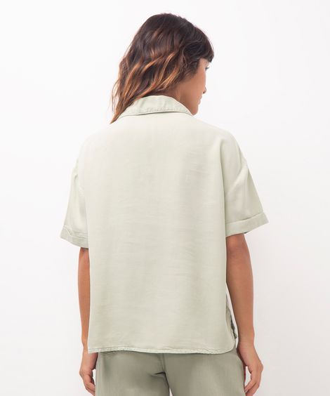 camisa sarjada manga curta verde claro