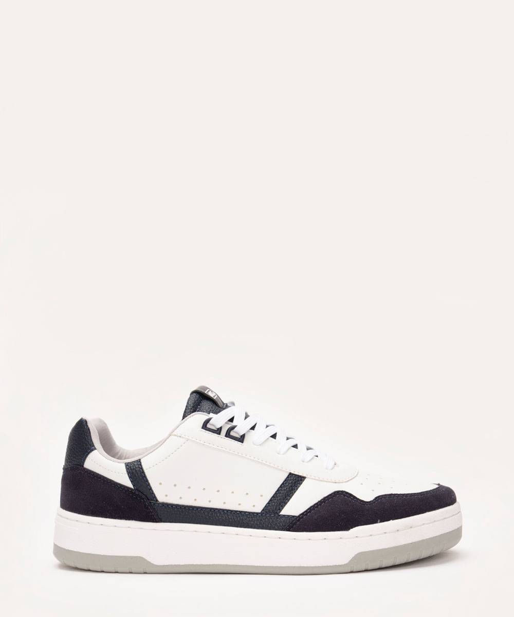 tenis casual bicolor com recortes azul