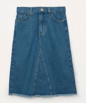 saia jeans infantil midi com recorte azul